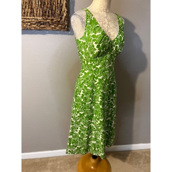 Boden Dress 8R US 4 Green Ivory Cotton Washable A Line Side Zipper - Picture 7 of 10